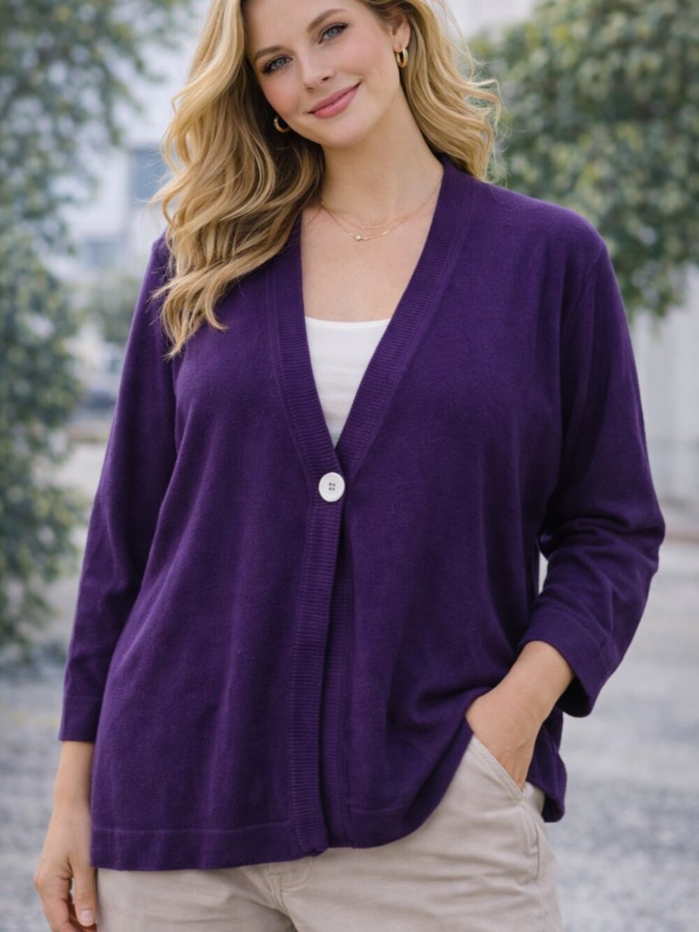 VTG 90s Cardigan Sweater Purple Soft Acrylic Knit Tapered XL Retro Grandmacore